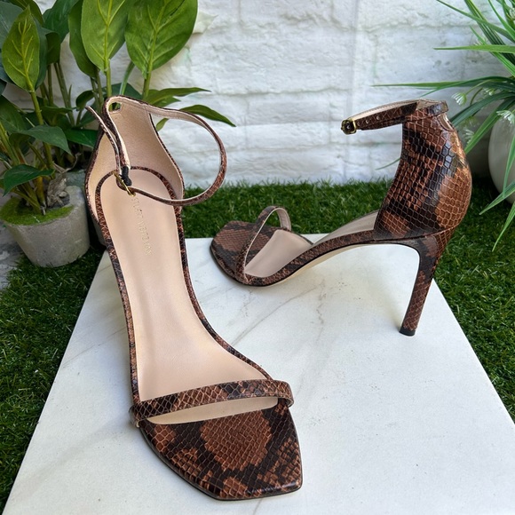 Stuart Weitzman Amelina 95 Snake-Embossed Leather Sandal Size 9.5 - Picture 3 of 12